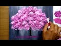 Pintura  Acrilica em Tela  com Cotonete / Cerejeira  em Flor/ Árvore Rosa/Iniciante/ Inspire-se/ 133