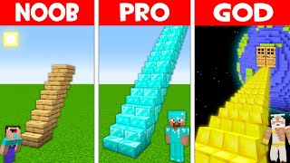 WHO BUILD BETTER LONGEST STAIRS HOUSE NOOB vs PRO vs GOD in Minecraft? DIAMOND vs GOLD STAIRS!