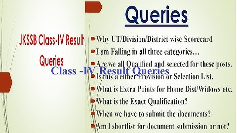 JKSSB Class-IV Result Queries | Cadres/Education Qualification/Final Merit list| Full Details...
