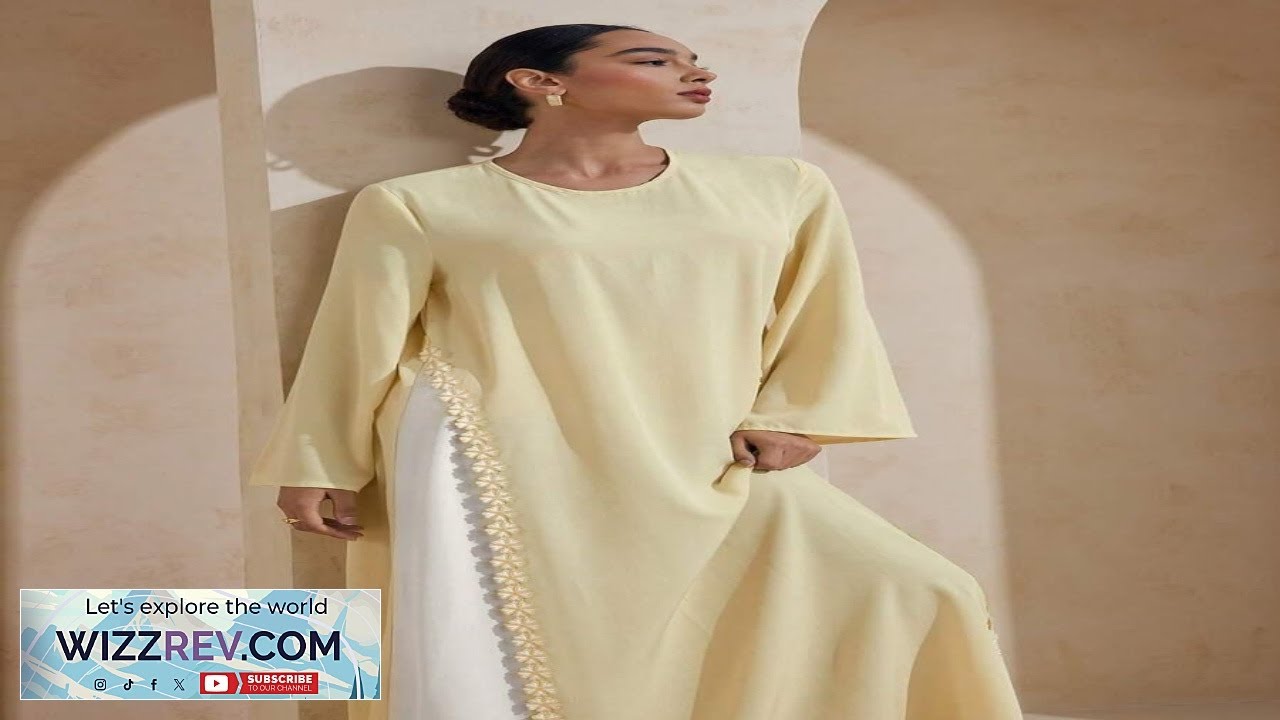 Graceveil Bright Yellow Loose Flare Hem Women's Arabic Style Dress Light Yellow