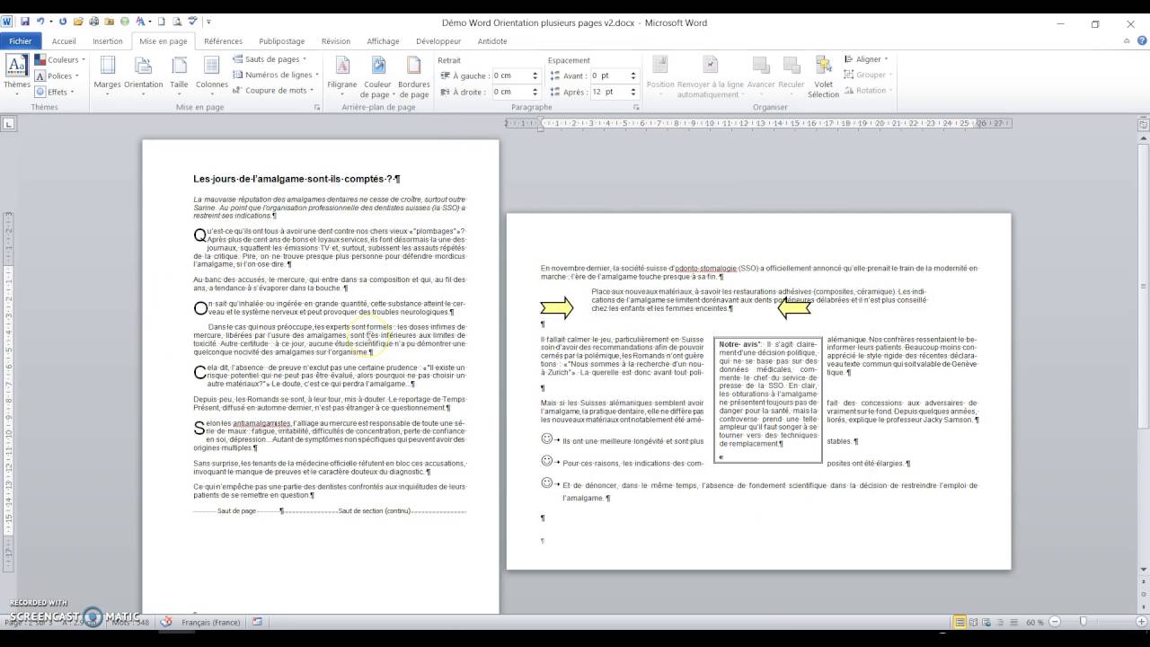 Démo Word Orientation plusieurs pages 