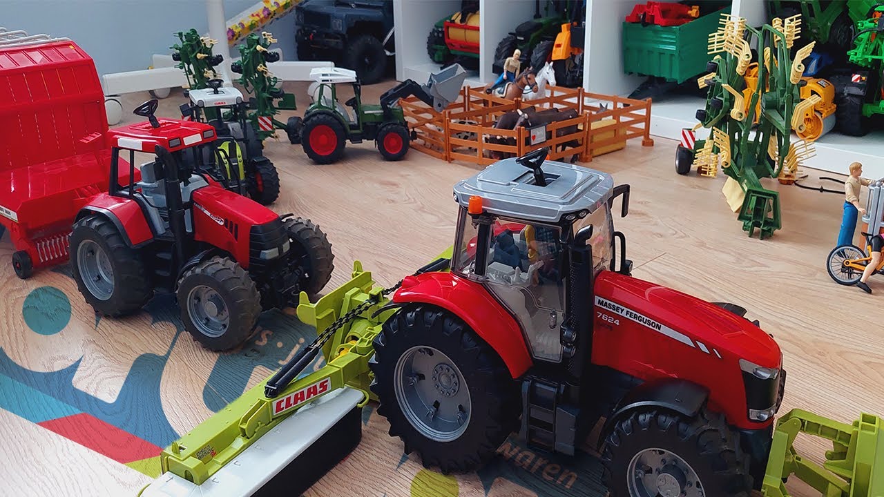 Multi Bruder farma. Zwierzęta i maszyny. Sianokosy z karmieniem zwierzaków.