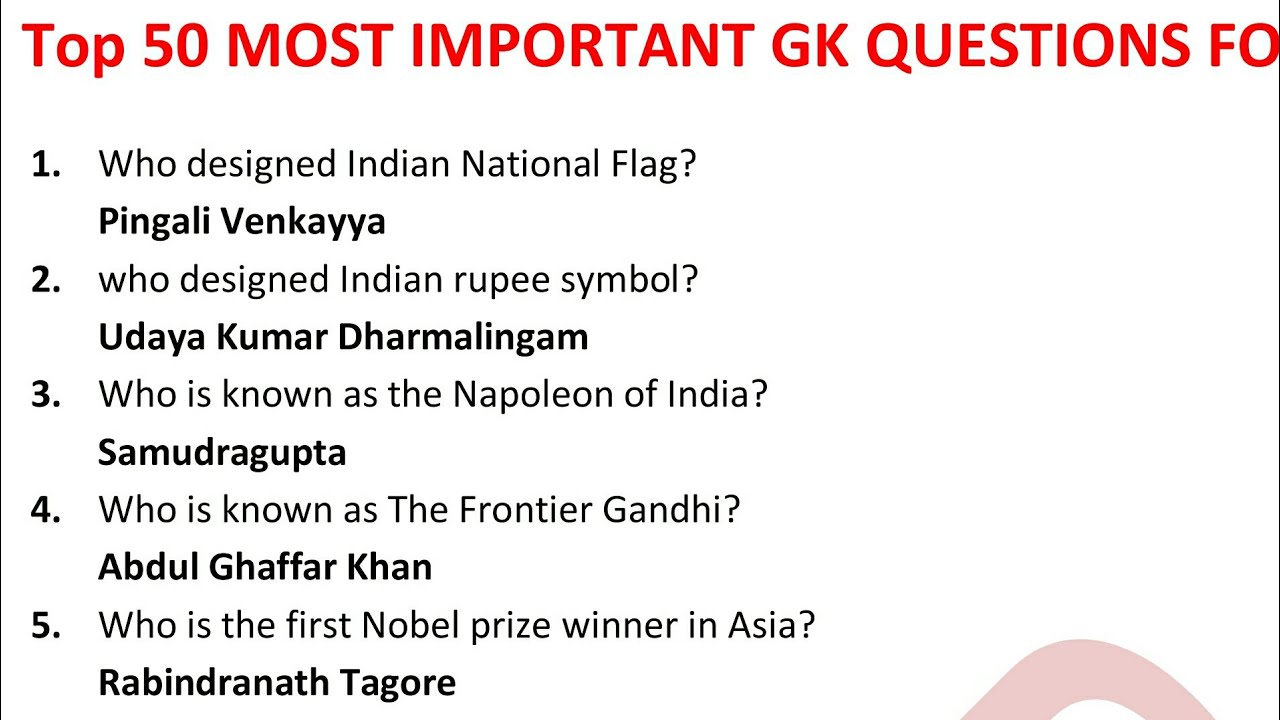 Top 50 Most Important And Expected Gk Questions For All Exams In