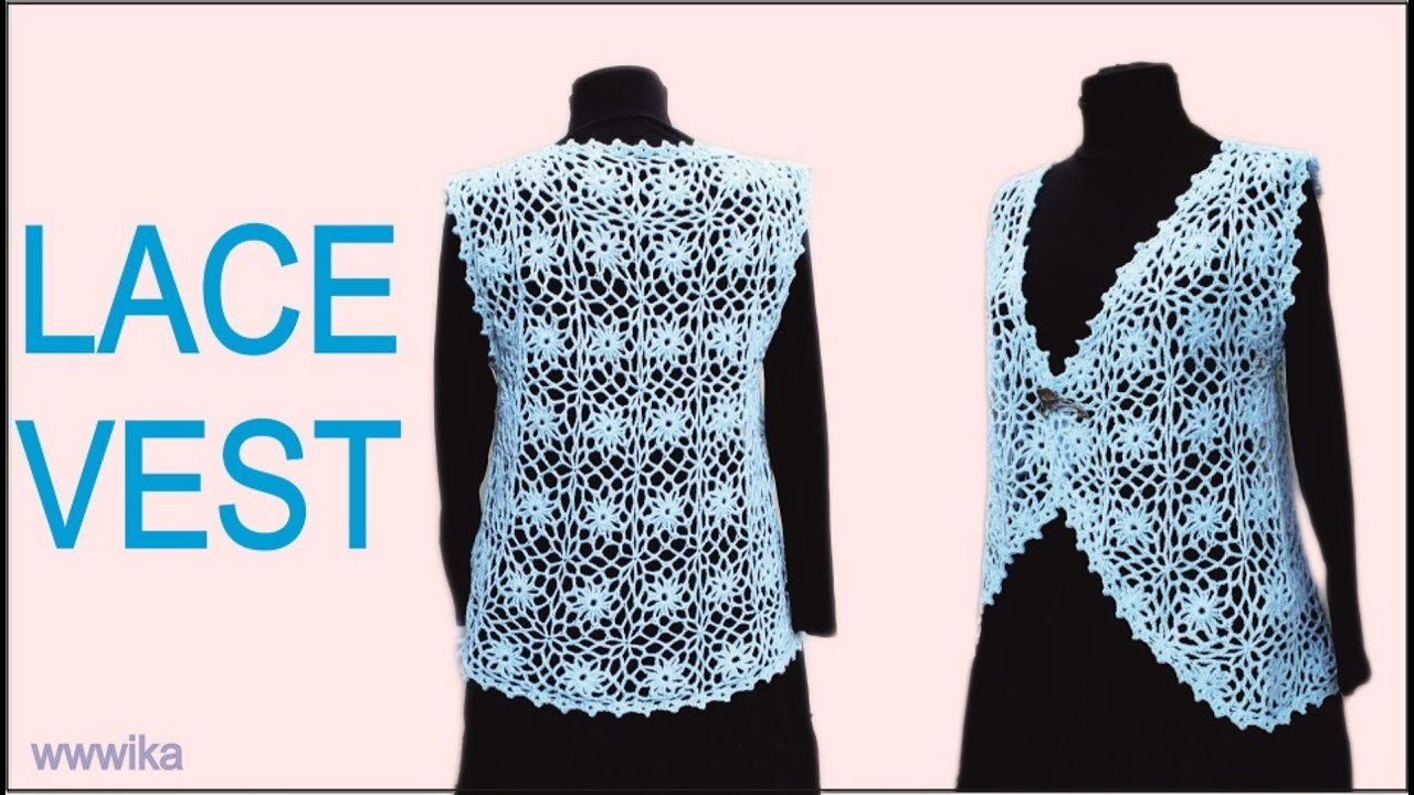 How to crochet  lace vest Blue A women’s square motif lace vest 