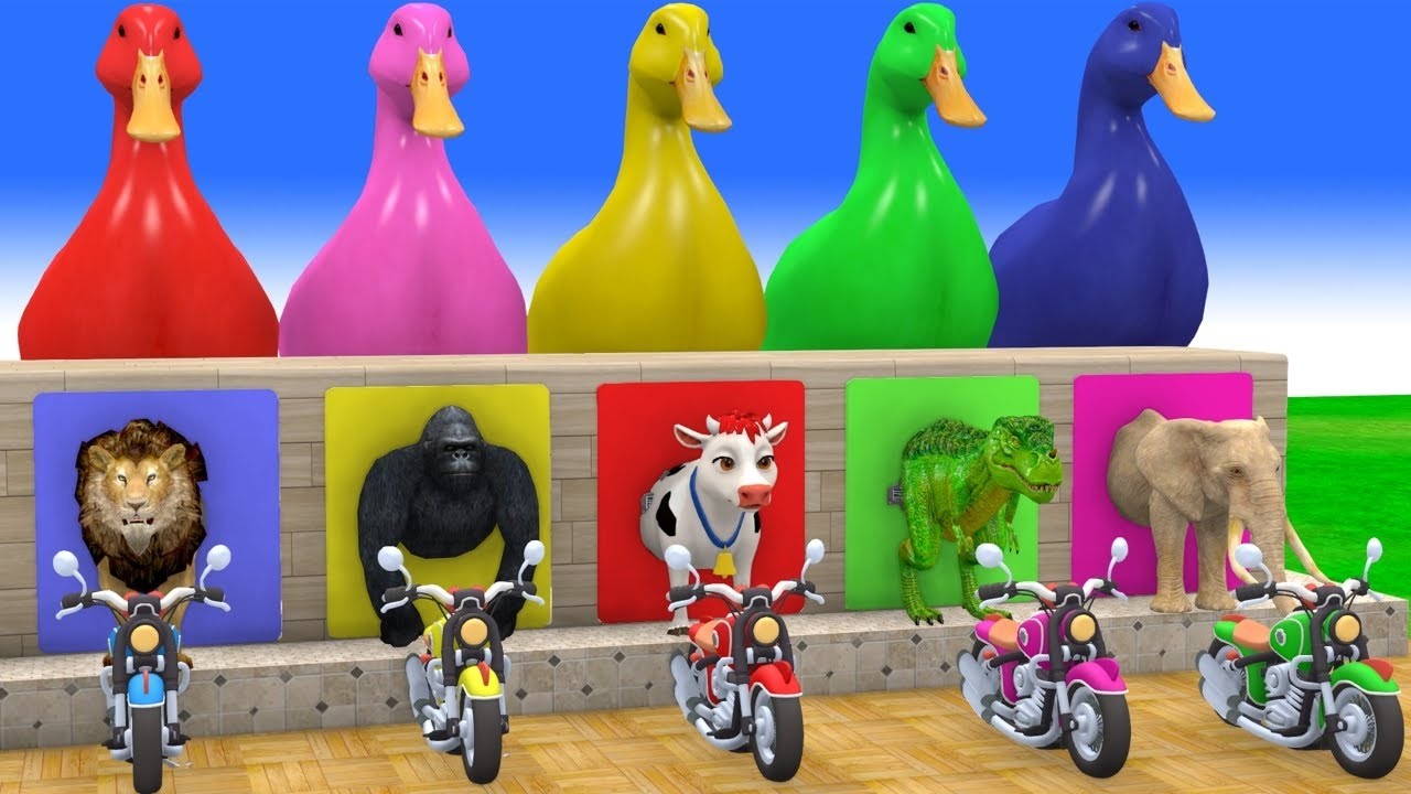 Long Slide Game With Cow Elephant Gorilla Hippopotamus Tiger 3d Animal Game Funny 3d Animals Video