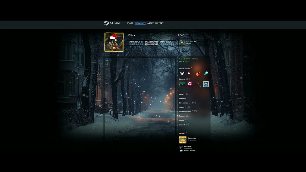 Steam profile preview with animations from the Steam guide 𝐖𝐢𝐧𝐭𝐞𝐫 𝐯𝐢𝐛𝐞