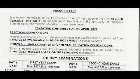 TS inter Revised (new) Time Table-April -2022.