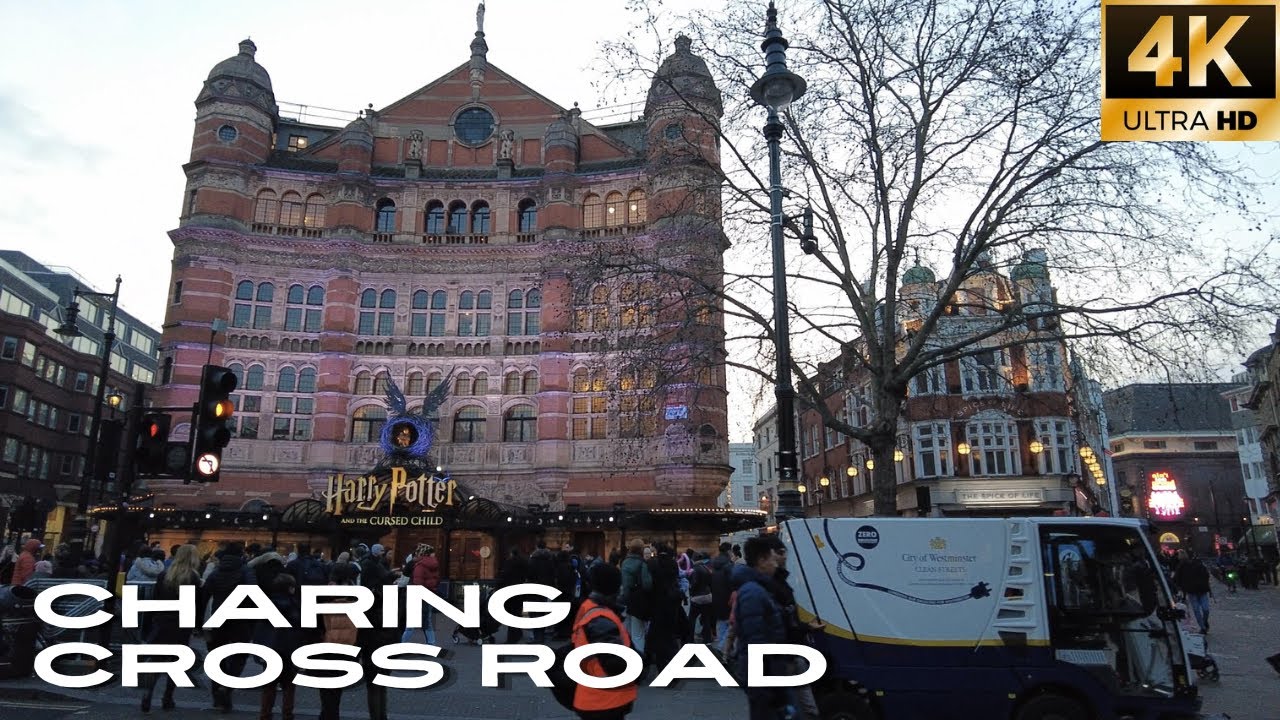 Walking Charing Cross Road at Dusk 🌅 London Walking Tour from Soho Square to Trafalgar Square [4K]
