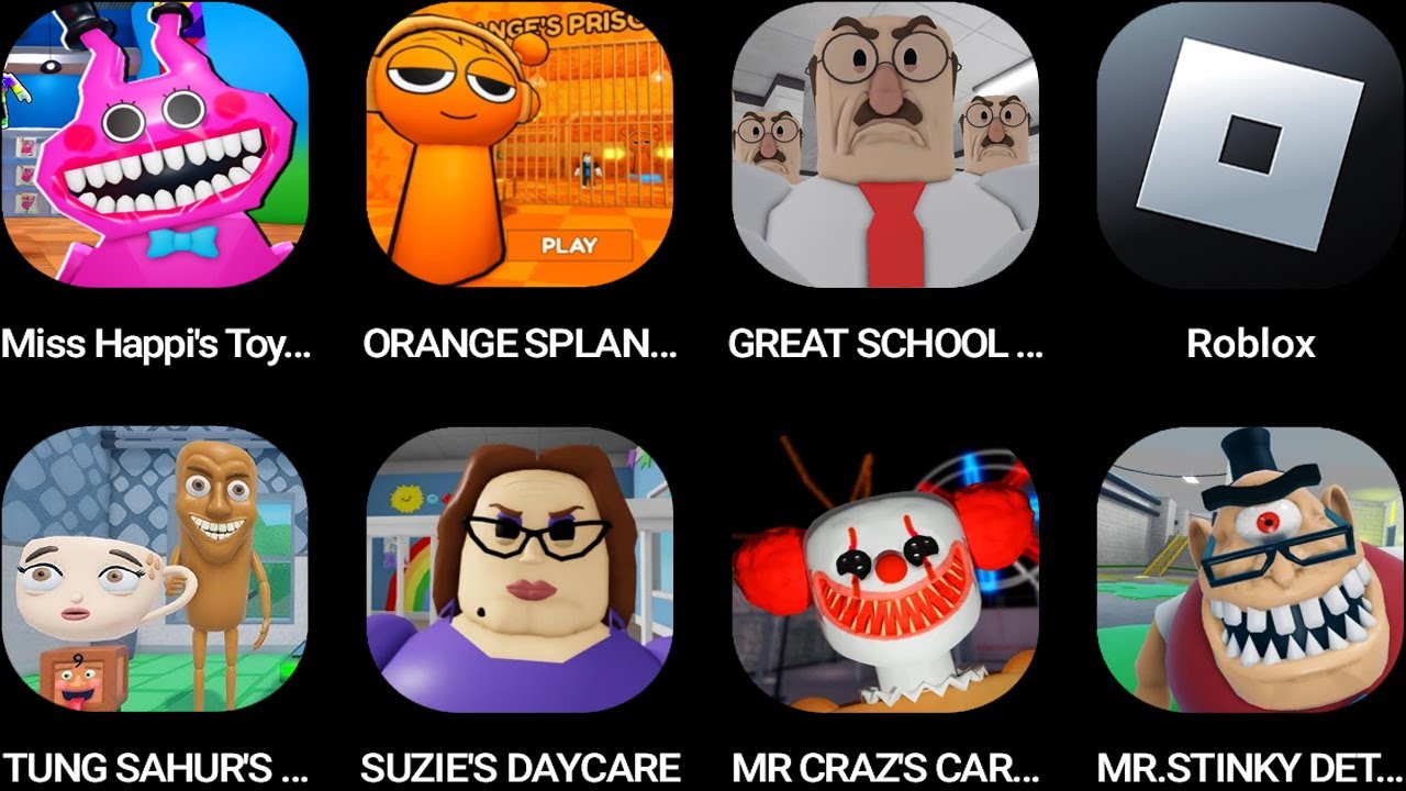 Miss Happi's Toyshop!,ORANGE SPLANKI'S,GREAT SCHOOL,Roblox,TUNG SAHUR'S HOUSE,SUZIE'S DAYCARE...