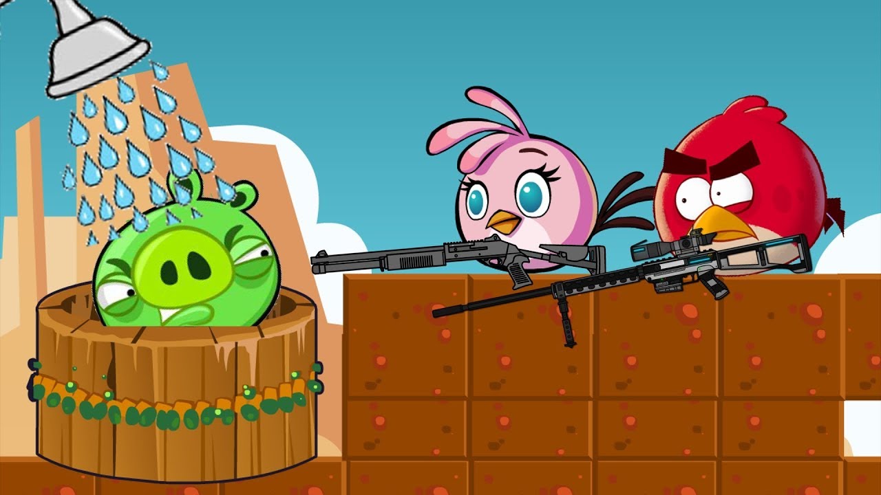 Angry Birds Take A Shower GAMEPLAY STEALING WATER WELLS FROM BAD PIGS