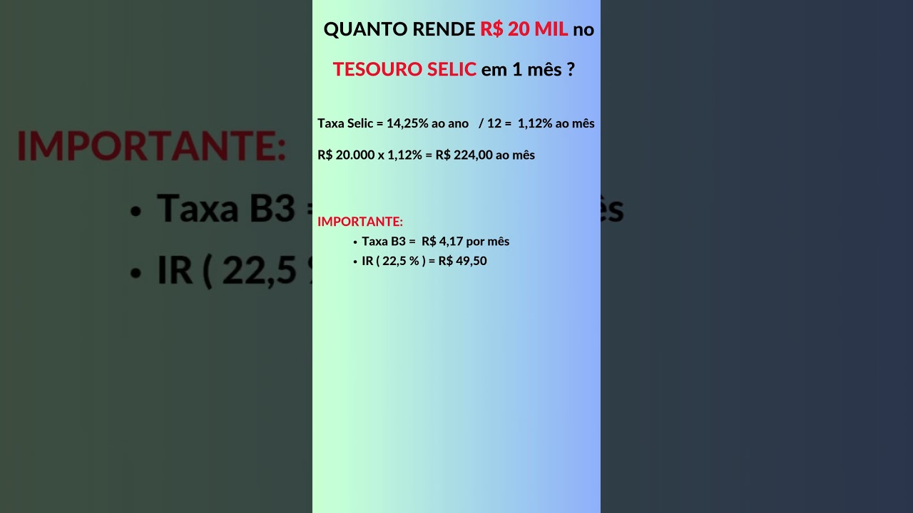 R$ 20 MIL no Tesouro Selic: olha quanto rendeu em 1 mês! 💰📉 