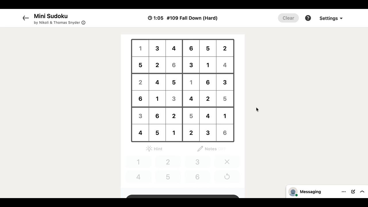 LinkedIn Mini Sudoku Answer Today #109 Fall Down