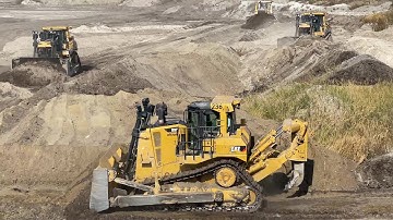 Reclamation Of An Old Coal Mine By Caterpillar And Komatsu Bulldozers