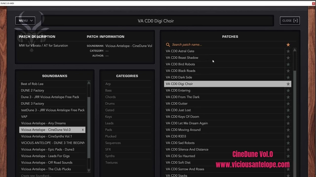 Synapse Audio Dune 3 Presets - CineDune Vol.0 - Vicious Antelope - Presets walkthrough