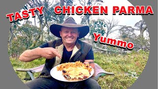 How To Make CHICKEN PARMA and CHIPs - [ On The Campfire ]