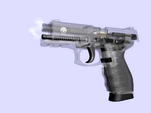 Seethrough 3D animation of Taurus PT 24/7 pistol shooting. Designed in SolidWorks. Animation made in 3dsMax9.