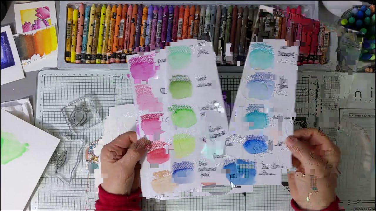 Utilisation des Néocolor II de Caran d'Ache avec les tampons Chou & Flowers