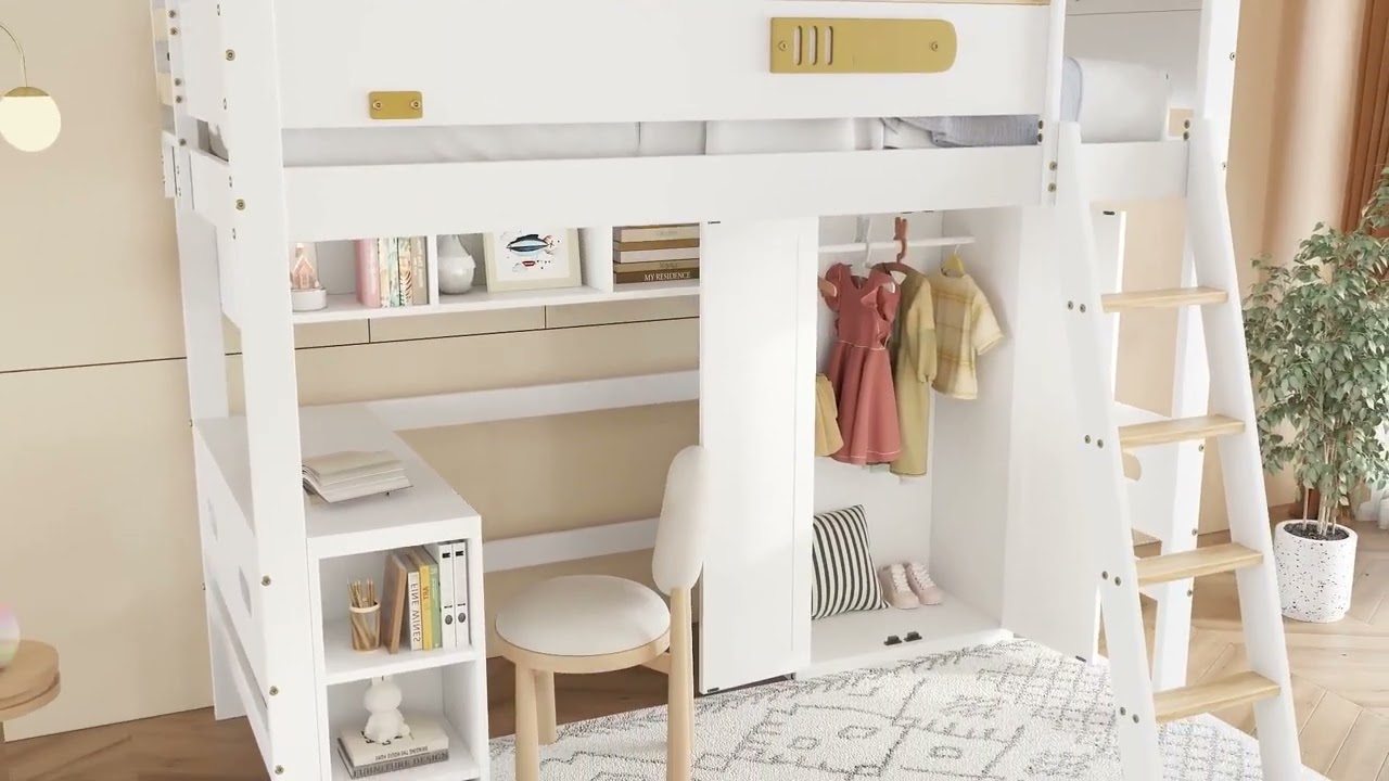 Letto combinato 90 x 200 cm con scrivania e scomparti colore Bianco e