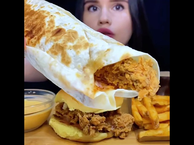FAST FOOD | CRISPY FRIED BURGER SANDWICH & FRIES | ASMR MUKBANG #mukbang #fastfood #asmreating