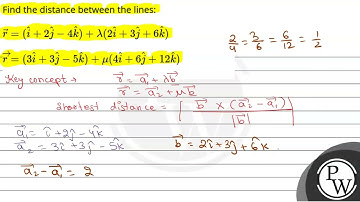 Find the distance between the lines:\n\\(\\vec{r}=(\\hat{i}+2 \\hat{j}-4 \\hat{k})+\\lambda(2 \\....