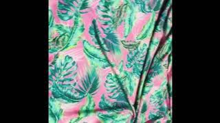 Leaves Aqua Pink background Print Nylon Lycra Spandex Fabric 4 Way Strech