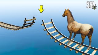 GTA 5 Horse jumping over broken rails Obstacles Parkour Challenge