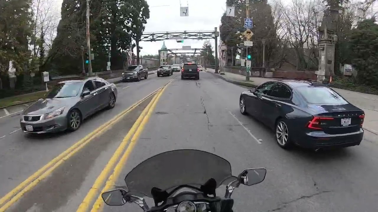 How to cross a grated bridge deck on a motorcycle.