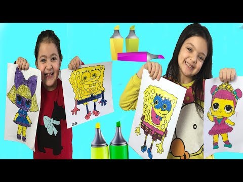 EN GÜZEL BOYAYAN KAZANIR - 3 MARKER CHALLENGE WİTH LOL Surprise Baby Dolls Vs SüngerBob
