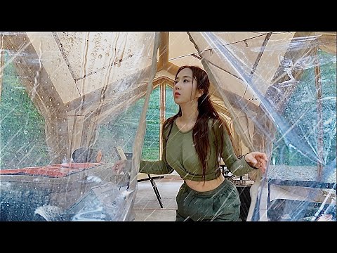 YOĞUN YAĞMURDA KAMP ☔ ŞEFFAF ŞİŞME ÇADIRDA DİNLENME • ASMR