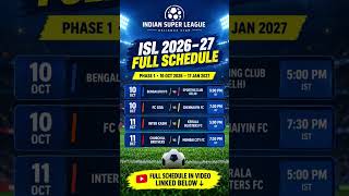ISL 2026-27 Full Schedule | Indian Super League Fixtures, Dates & Match Timings | ISL Schedule