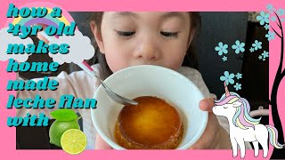 How a Toddler makes a Homemade Crème Caramel (Leche Flan) || Olivia and Mako
