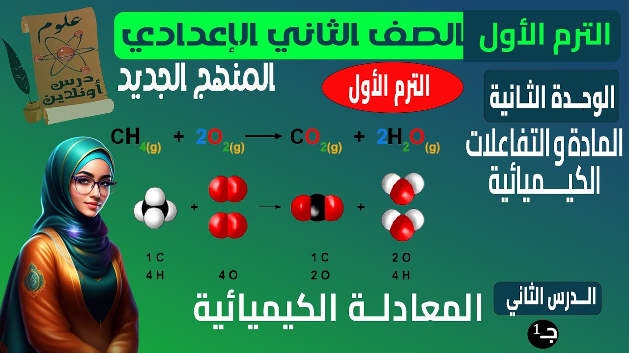 B2- علوم الصف الثاني الاعدادي الترم الأول الوحدة الثانية الدرس الثاني جـ1 (المعادلة الكيميائية)