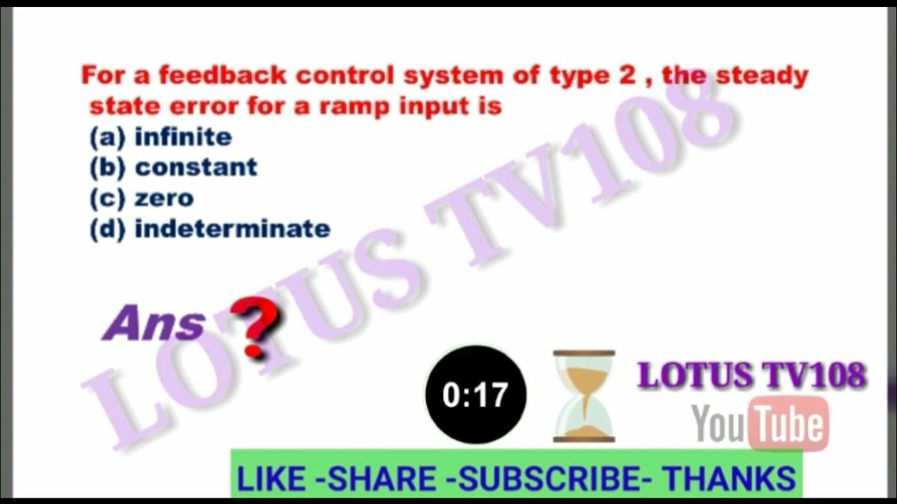 CONTROL SYSTEM MCQ QUIZ 1 ON TIME RESPONSE ANALYSIS // ESE // GATE ...