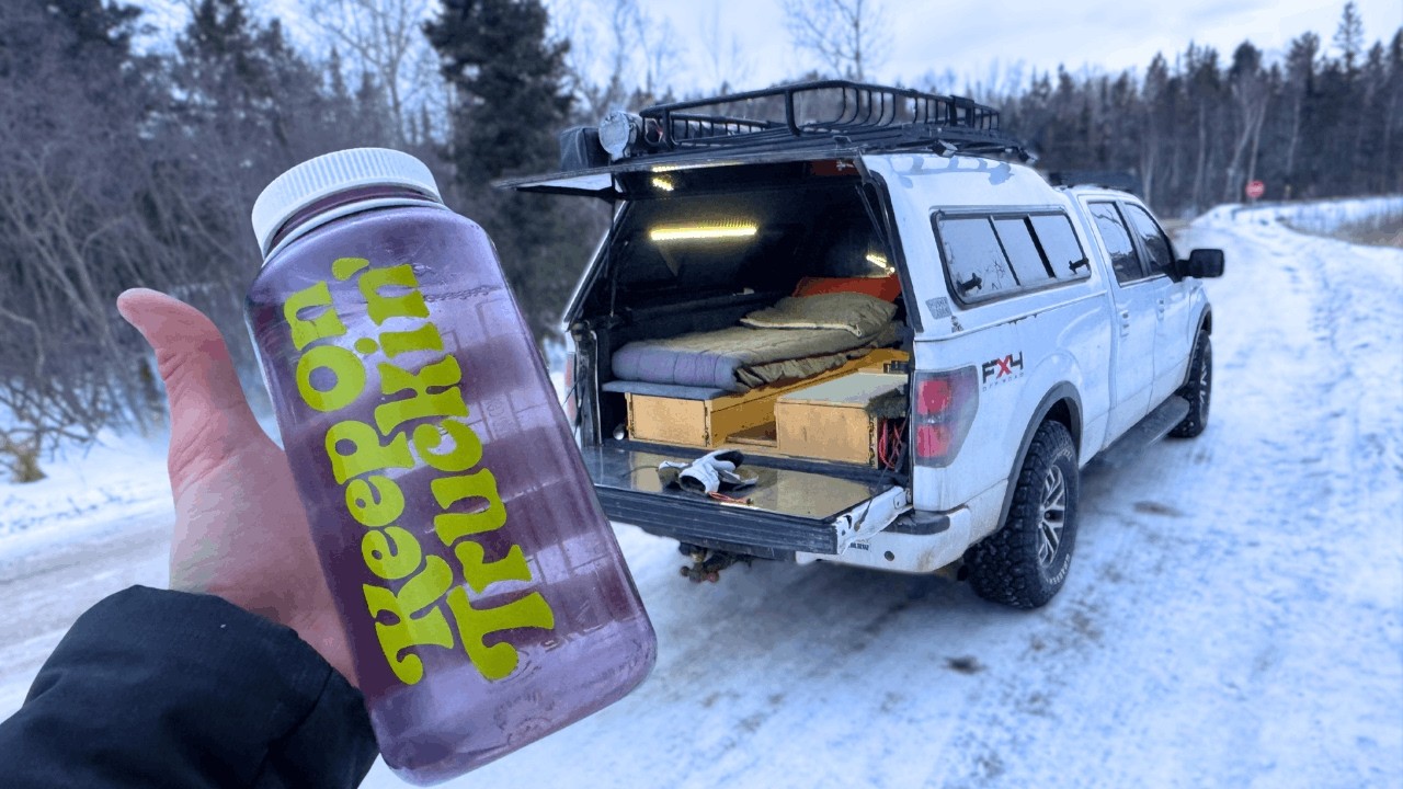 Winter Truck Camping with no heater- staying warm with Hot Water (-10 degrees)