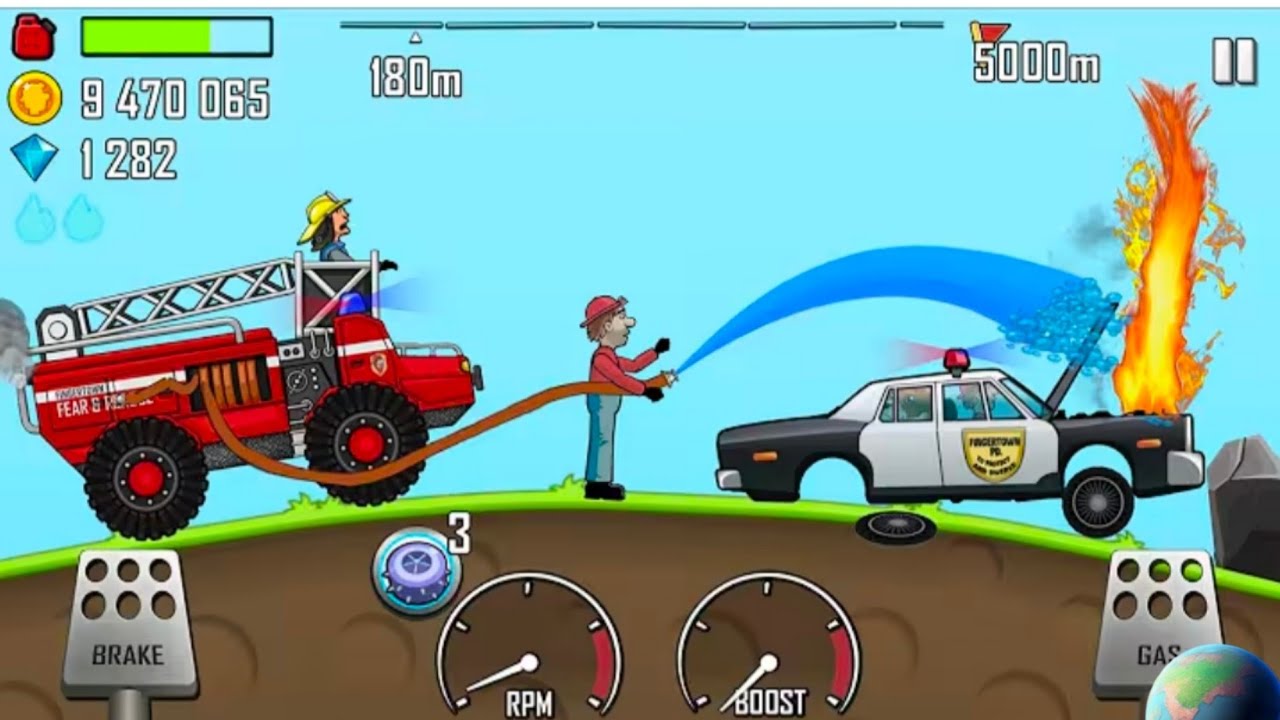 Hill Climb Racing - FIRE TRUCK in COUNTRYSIDE Rescue Mission POLICE CAR on FIRE GamePlay