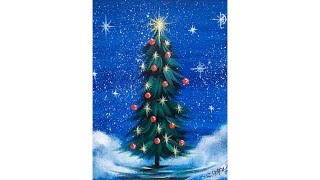 christmas painting acrylic tree canvas simple step beginners paintings paint tutorials watercolor sherpa winter diy cooney snow whimsical