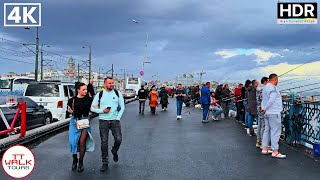 Пешеходная экскурсия по Галатскому мосту, Стамбул | Дождливый день | 4К HDR