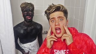BODY PAINT PRANK ON MY BROTHER (he got mad)