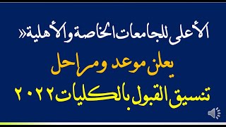 الأعلى للجامعات الخاصة والأهلية« يعلن موعد ومراحل تنسيق القبول بالكليات2022