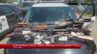 Oakland gun buyback event turns firearms into garden tools