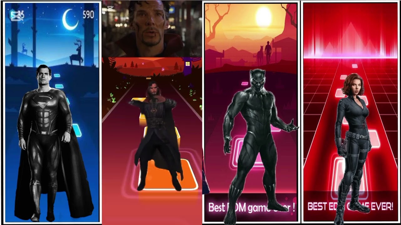 SUPERMAN VS DOKTOR STRENGE VS BLACK PANTHER VS BLACK WINDOW VS TILES HOP EDM RUSH