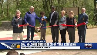 Gov. Holcomb cuts ribbon on River Greenway Trail extension