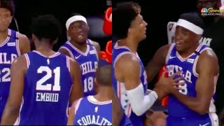 Joel Embiid and Shake Milton had to be separated after a rocky first quarter in Orlando