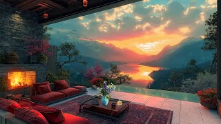 Cozy Spring Porch Ambience 🎹 Smooth Jazz Piano Background Music and Fireplace Sounds for Relaxation