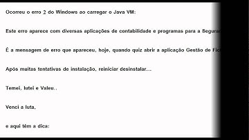 Ocorreu o erro 2 do windows ao carregar o Java VM