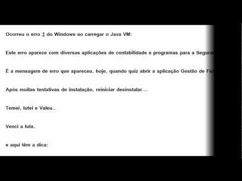 Ocorreu o erro 2 do windows ao carregar o Java VM