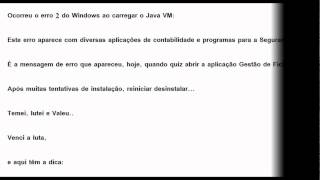 Ocorreu o erro 2 do windows ao carregar o Java VM