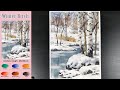 Without Sketch Landscape Watercolor - Winter Birch (color mixing view) NAMIL ART