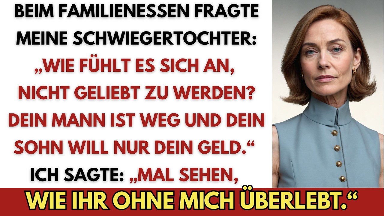 Am Sonntag blieb mir das Stück Rinderbraten im Hals stecken. Meine Schwiegertochter lehnte sich lächelnd vor und fragte: „Wie fühlt es sich eigentlich an, wenn einen niemand liebt?“ Mein Sohn...