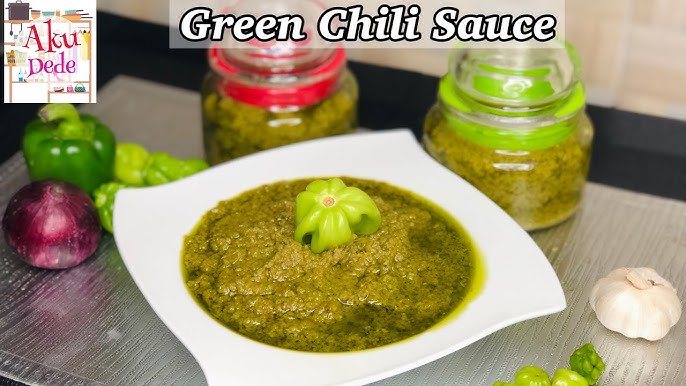 Ghanaian green pepper sauce - shito (Kpakoshito sauce) - biscuits and ladles